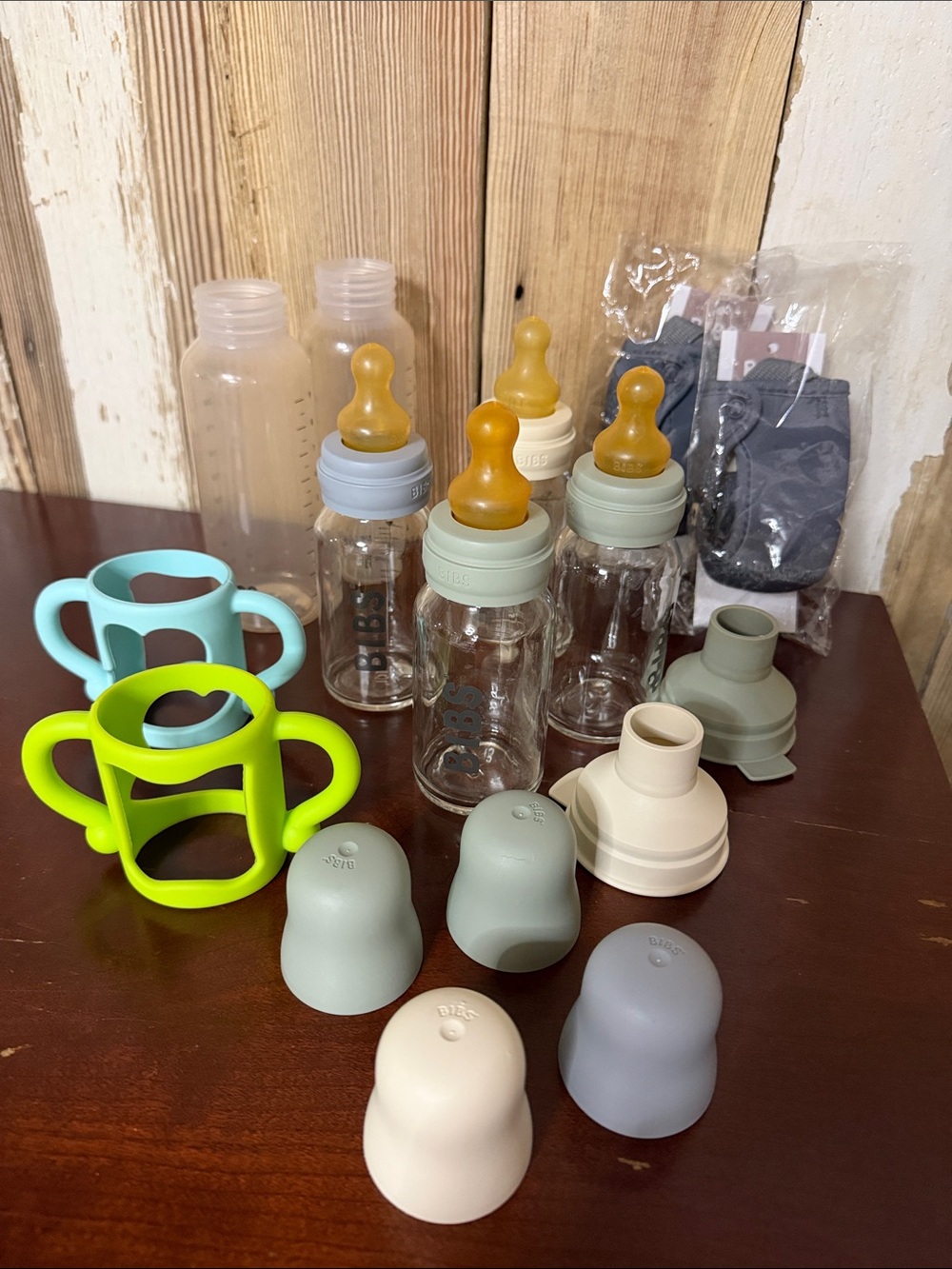 Bibs Bottle Handles & Caps Set - Mint, Lime, Gray Bundle Lot